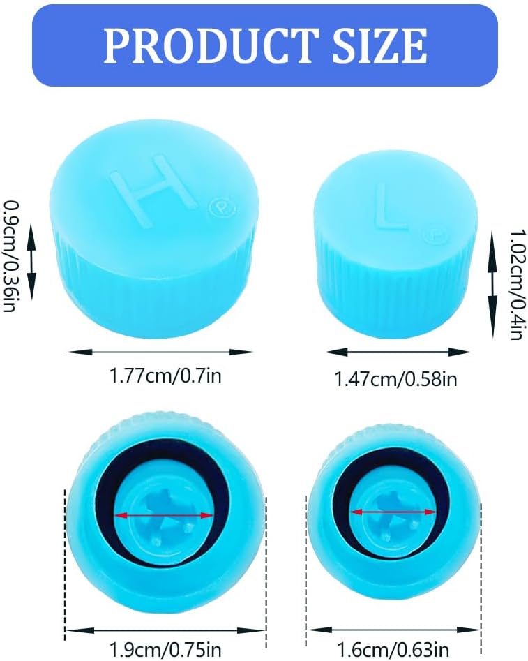 deemars Blue Replacement Valve Caps for Car Air Conditioning, Car Refrigerant Caps, Leakproof R134a AC System Charging Port Dust Cover, Auto High and Low Pressure AC Covers for Most Vehicles (4PCS) - Image 2